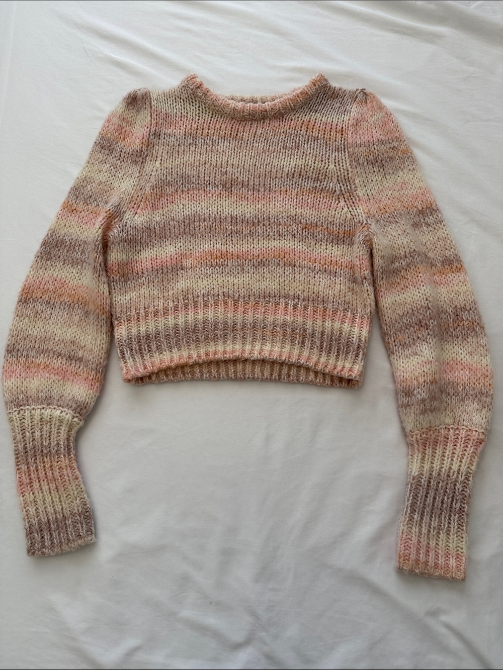wild fable Pastel Striped Cropped Crewneck Sweater - Pink/Cream/Tan